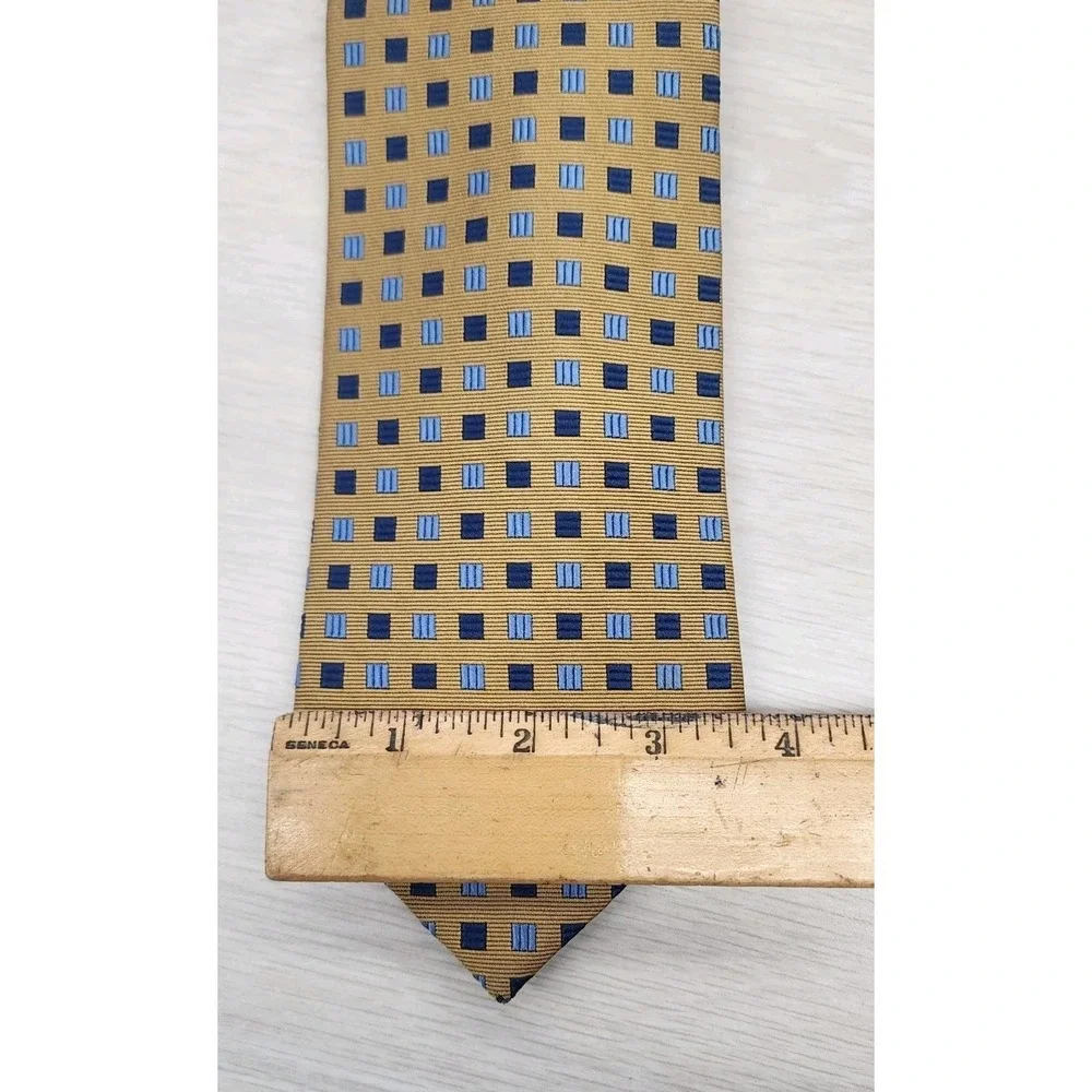 Brooks Brothers Makers USA Silk Neck Tie Woven in England Yellow‎ Blue Squares